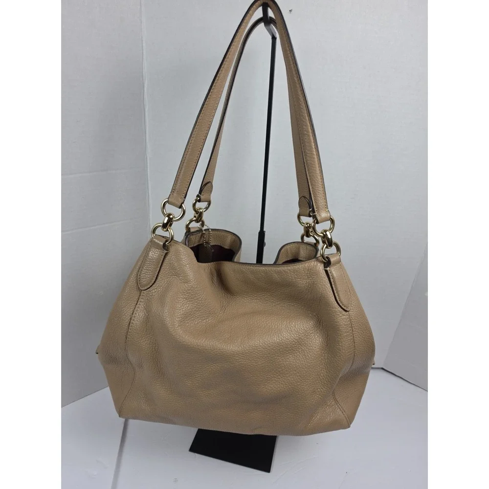 Coach Hallie Pebbled Leather Shoulder Bag Taupe Beige A2080-80268 READ